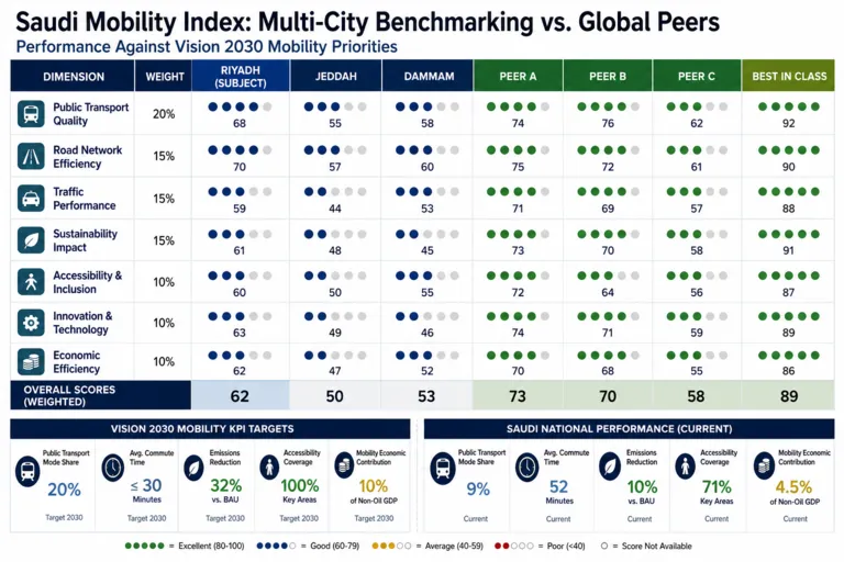 Benchmarking Mobility Performance Across Saudi Cities to Guide Policy Decisions