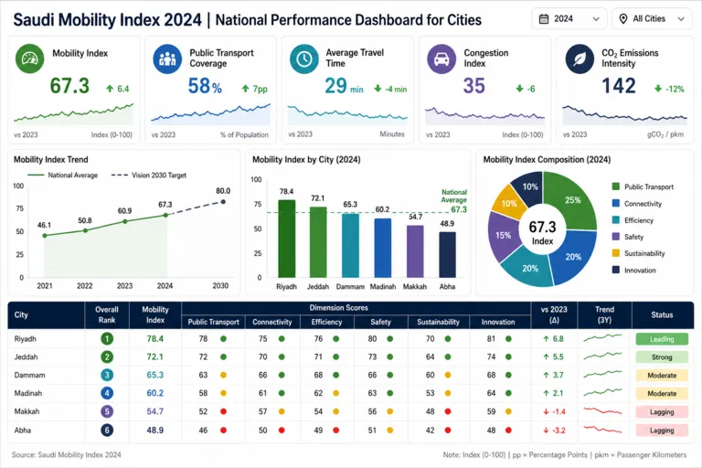 Benchmarking Mobility Performance Across Saudi Cities to Guide Policy Decisions
